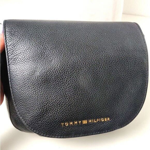 VTG TOMMY HILFIGER BLUE GENUINE LEATHER MESSENGER SHOULDER BAG X-BODY HANDBAG - Picture 4 of 12